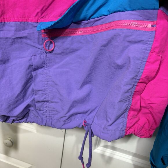 Alab Colorblock Windbreaker Women S 90s Retro Neon Pullover Jacket Y2K Vibes - Picture 3 of 11